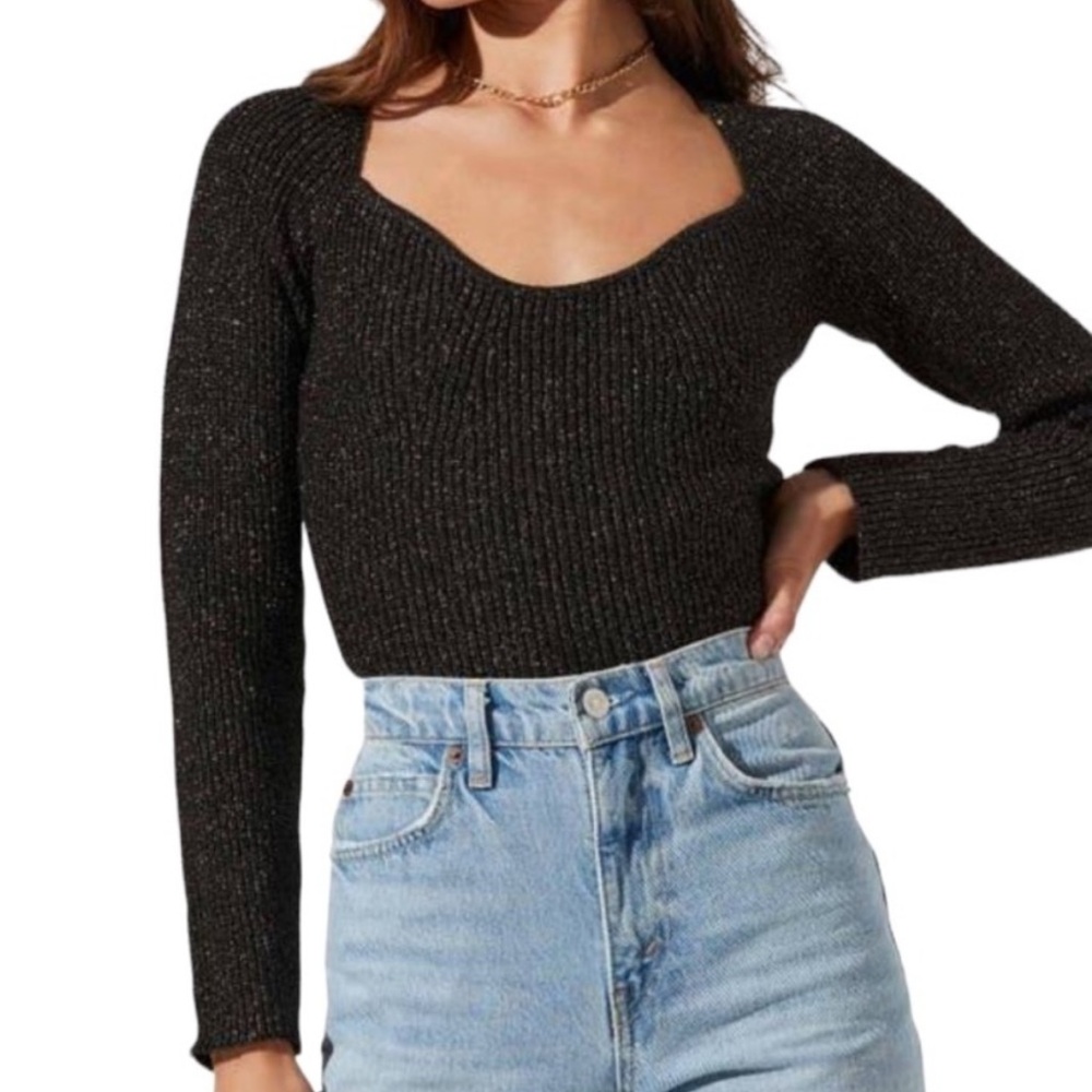 ASTR the Label Black W/ Gold Glitter Long Sleeve Sweater- Extra Small